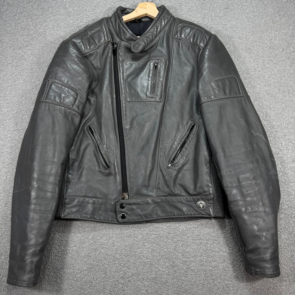 Taurus Leather Motorcycle Jacket Men's 46 Gray Elbow Pads Quilted Vintage Canada